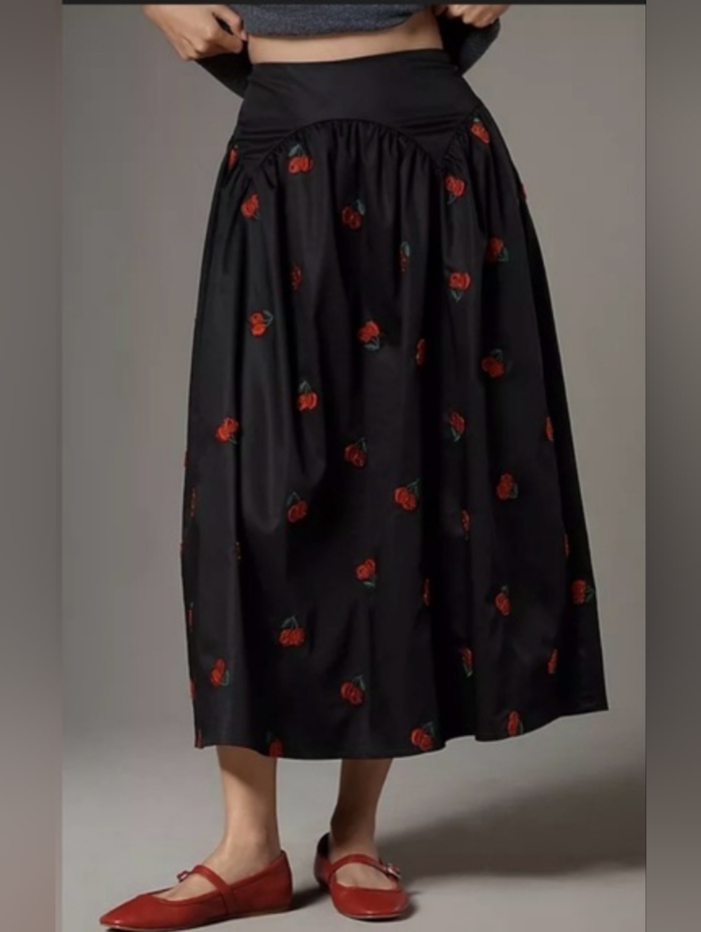 Avec Les Filles Black Cherry-Embroidered Full Skirt - Picture 12 of 12